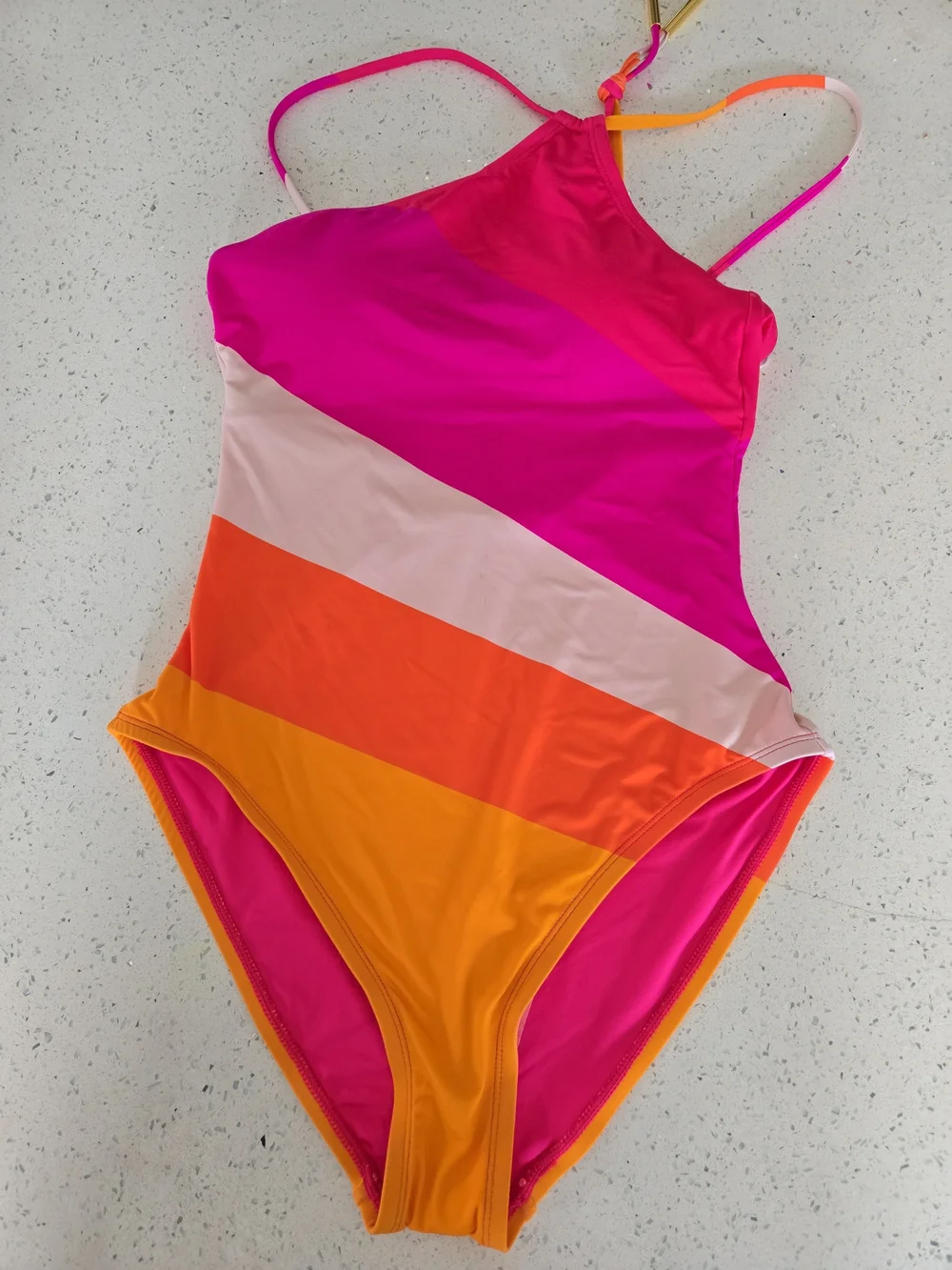 Trina Turk Girls' Diagonal Colorblock One-Piece Swimsuit in Pink, Orange & Cream